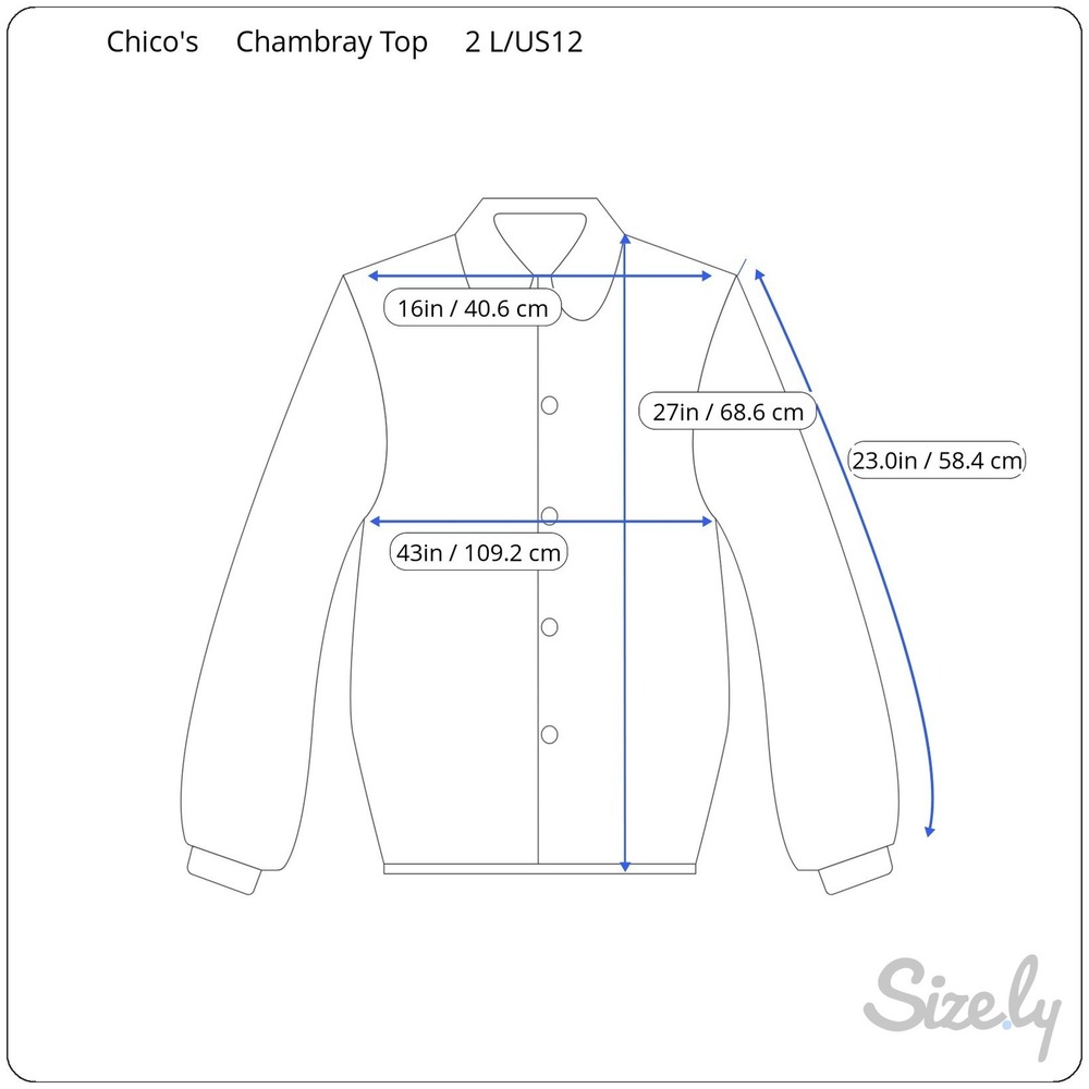 Chicos Chambray Ruffle Denim Shirt Women 2 L/US12 Button Up Blue Long Sleeve - Picture 9 of 9